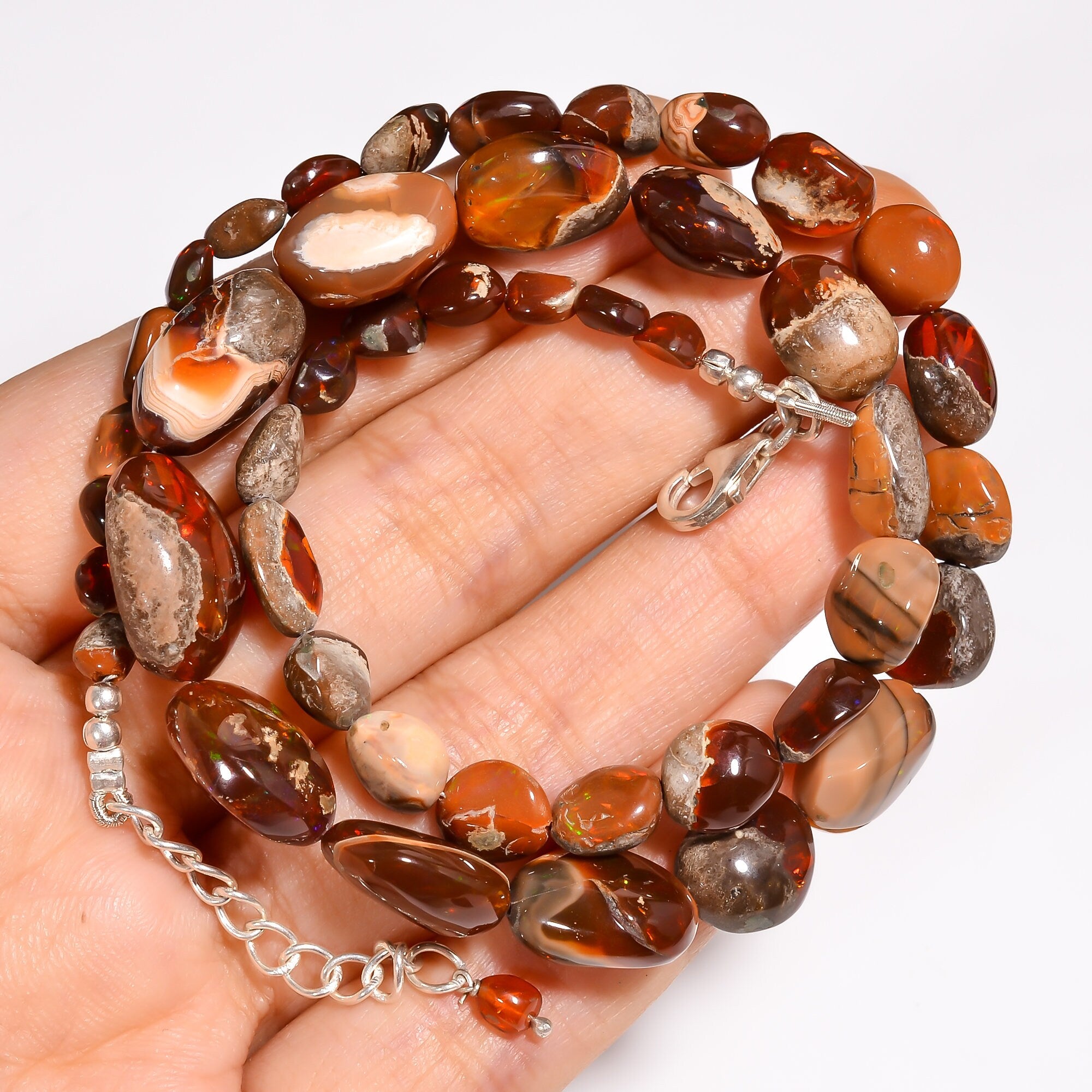 chocolate opal with matrix natural gemstone tumbled shape smooth necklace